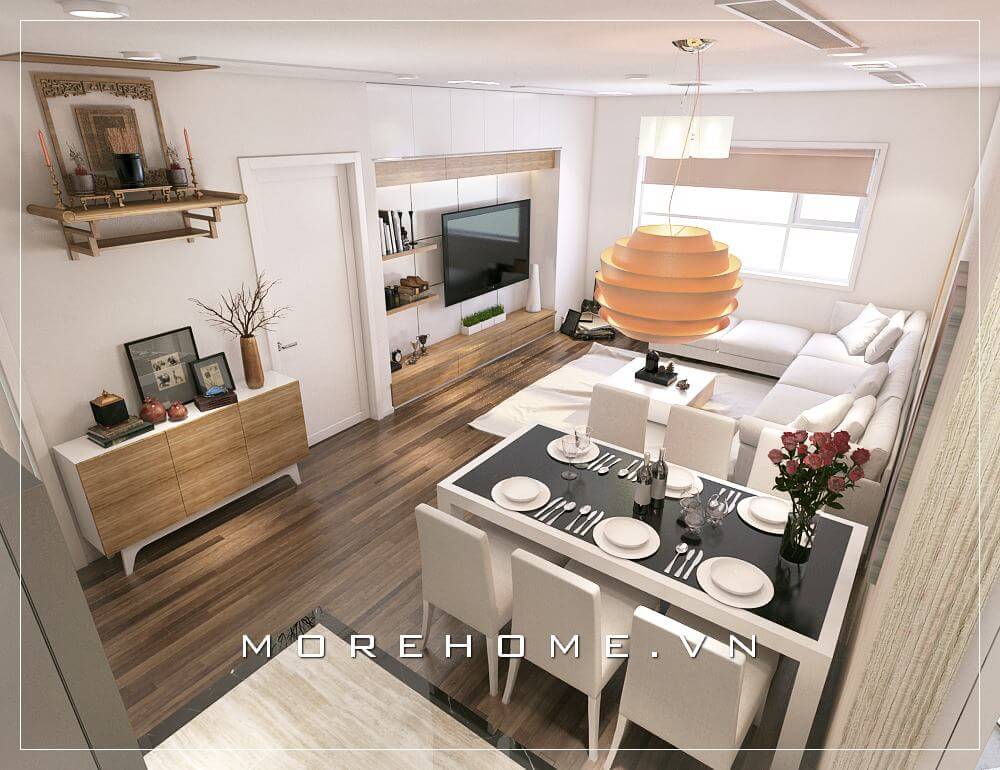 Thiết kế nội thất phòng khách màu trắng tinh tế và sang trọng